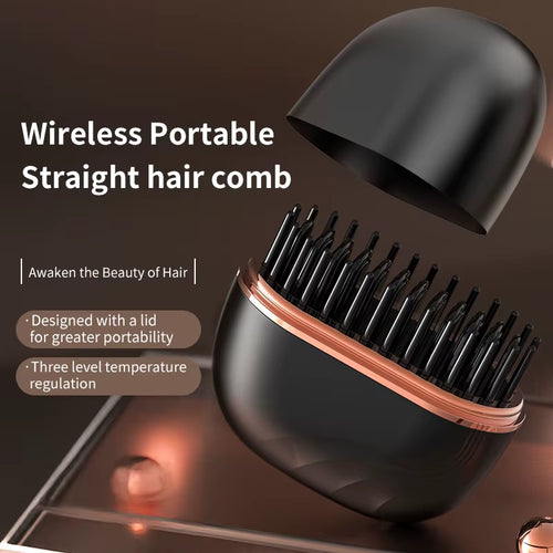 Custom 3 Levels Professional Mini Hot Comb Hair Straightener Portable Electric Hair Brush Fast Heated Cordless Thermal Brush